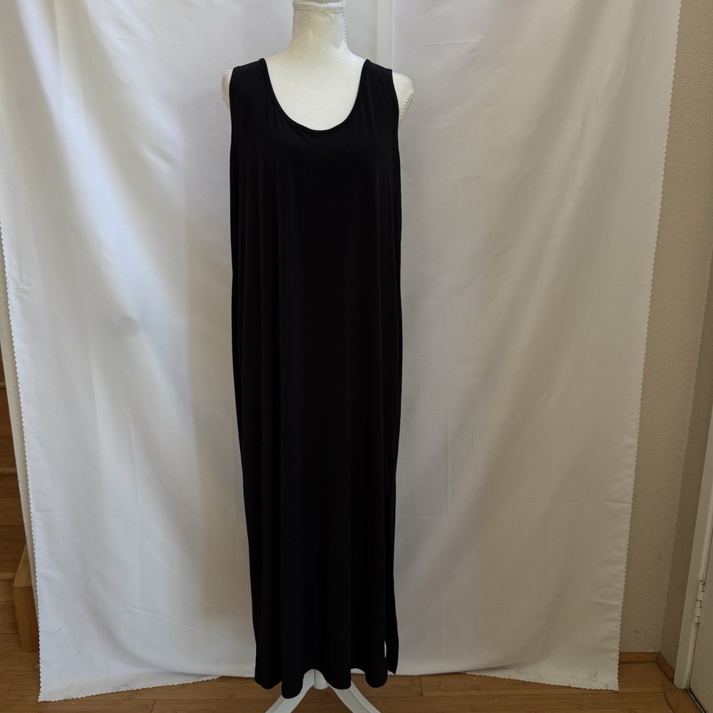 Clara Sun Woo Black Stretch Knit‎ Sleeveless Maxi Dress Side Slit Keyhole Size M